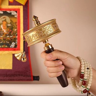 王师兄亚青黄铜手摇转轮转筒手摇单层浮雕家用摆件金色转桶筒大号