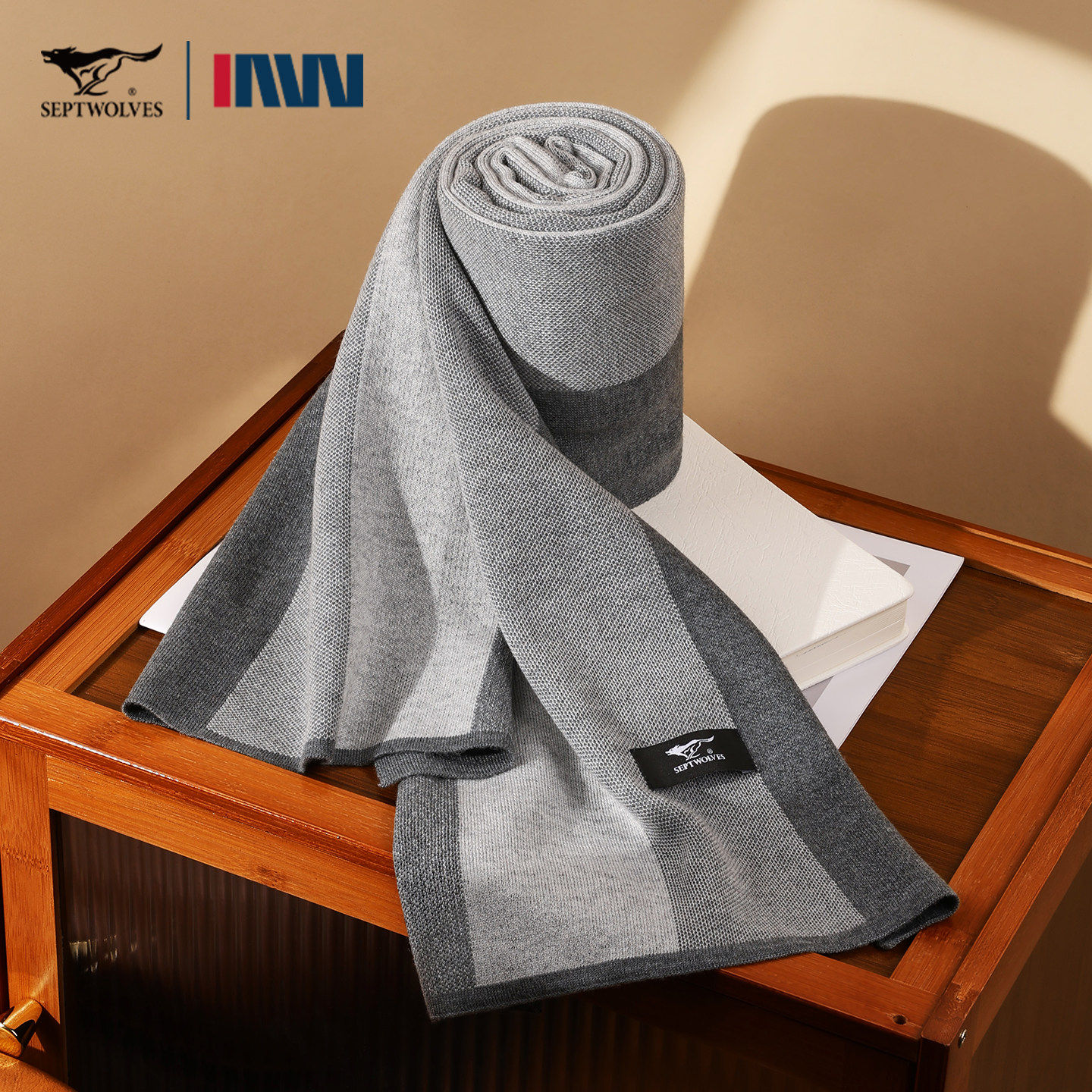 PD七匹狼简约羊毛围巾男士春季高档披肩礼盒装百搭围脖送老公礼物