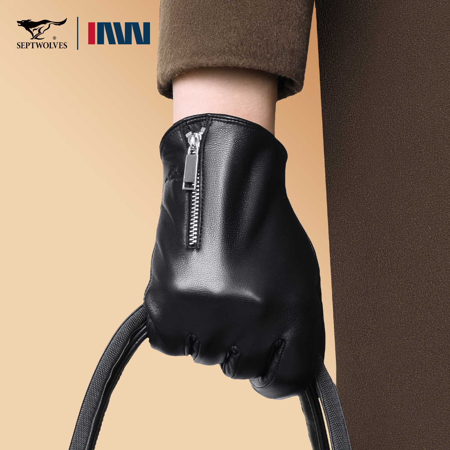 七匹狼男士羊皮加绒手套春季骑行挡风保暖触屏开摩托机车真皮手套