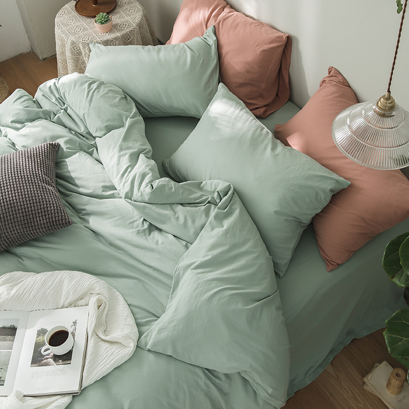 日式裸睡天竺棉四件套纯棉被套床单全棉有弹性针织棉双人1.8米床