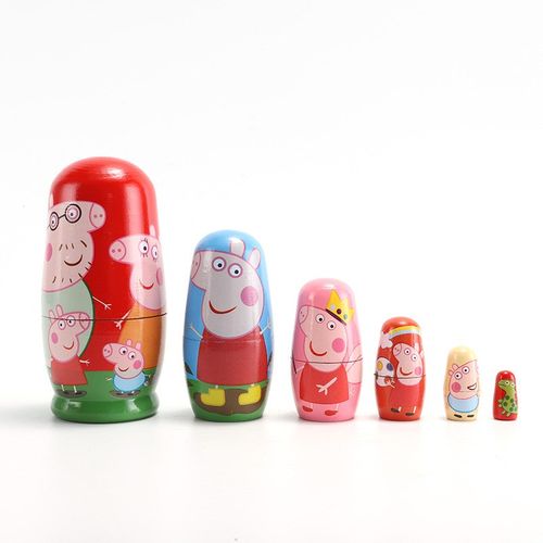 新款俄罗斯套娃六层卡通套娃儿童益智荷木小猪玩具彩绘套娃小摆件