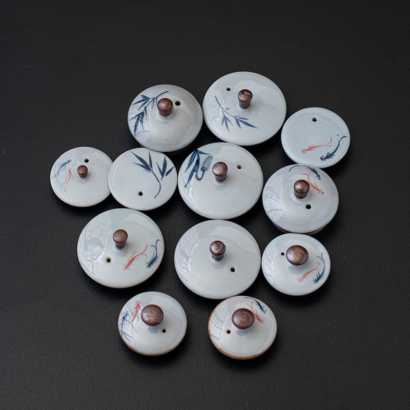 配茶壶茶杯盖子青花白瓷哥汝窑开片通用半自动茶具配件一个装家用