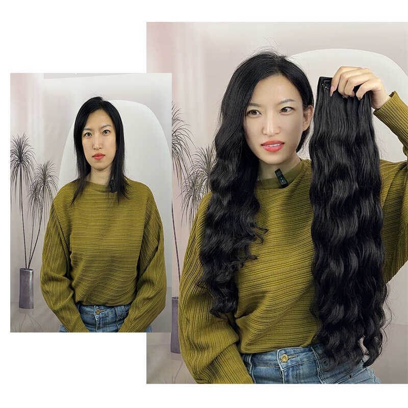 真发发片卷发片隐形无痕真人发丝接发片水波纹长卷发可染烫假发片
