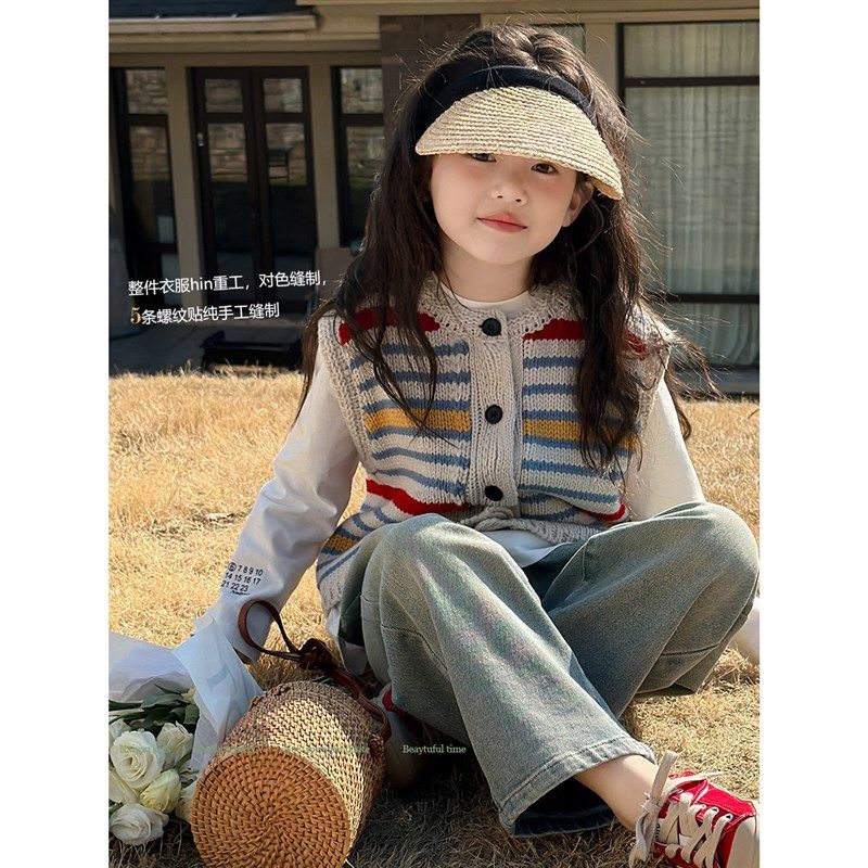 童装女童针织毛衣马甲背心2024新款时尚百搭叠穿儿童马甲针织衫潮