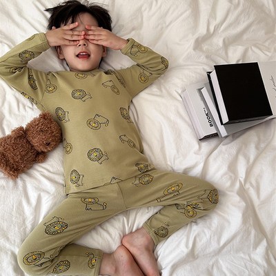 秋冬新A类高端羊毛拉架男女童宝宝中小童纯棉内衣大童睡衣家居服