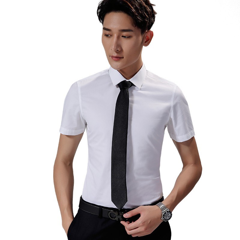 夏季短袖衬衫男白色纯棉商务正装休闲修身寸衫职业工作装男士衬衣