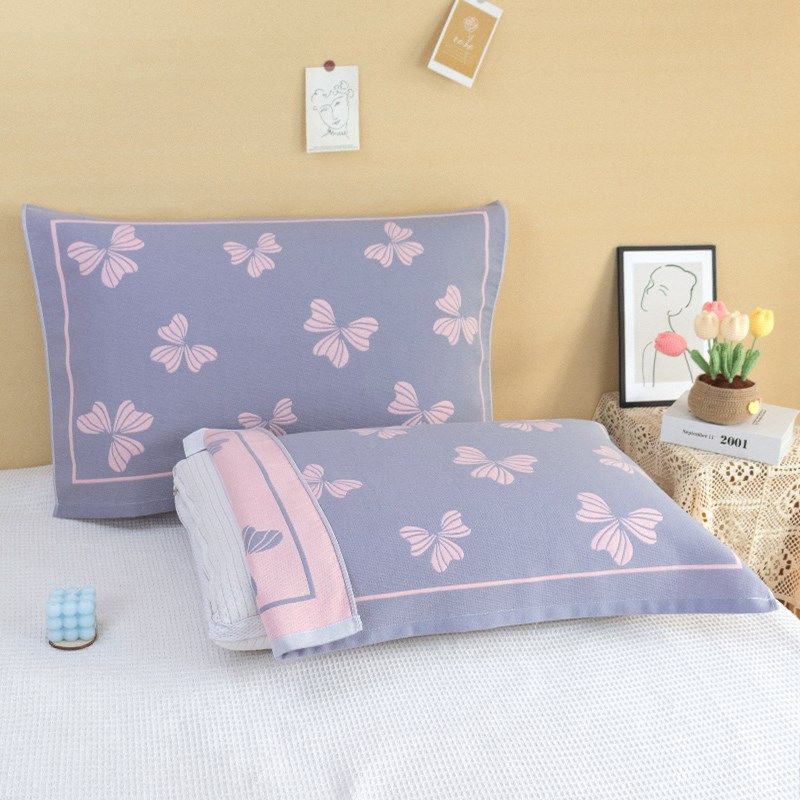 四层纯棉纱布枕巾精梳细纱枕巾吸汗透气防头油防螨抗菌52*78一对