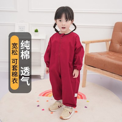 宝宝连体罩衣纯棉爬爬服户外女婴儿爬行服防脏护衣男宝拖地春秋冬