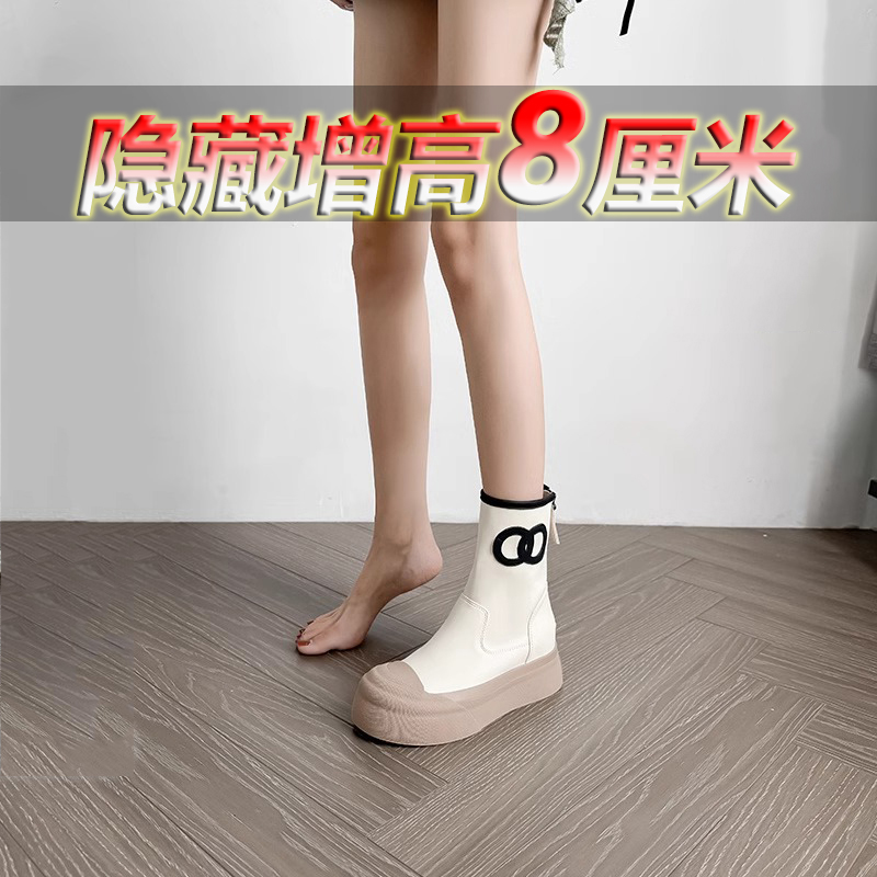 新款矮子乐马丁靴女9cm内增高全牛真皮厚底小个休闲英伦风后拉链