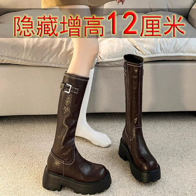 显瘦厚底骑士靴秋冬全牛真皮