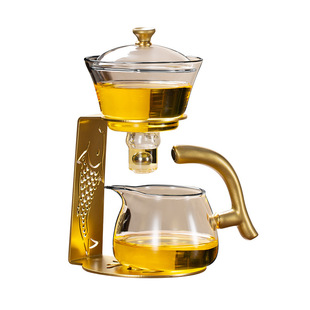功夫茶具创意磁吸式 自动玻璃煮茶壶套装 冲茶器家用简约懒人泡茶器