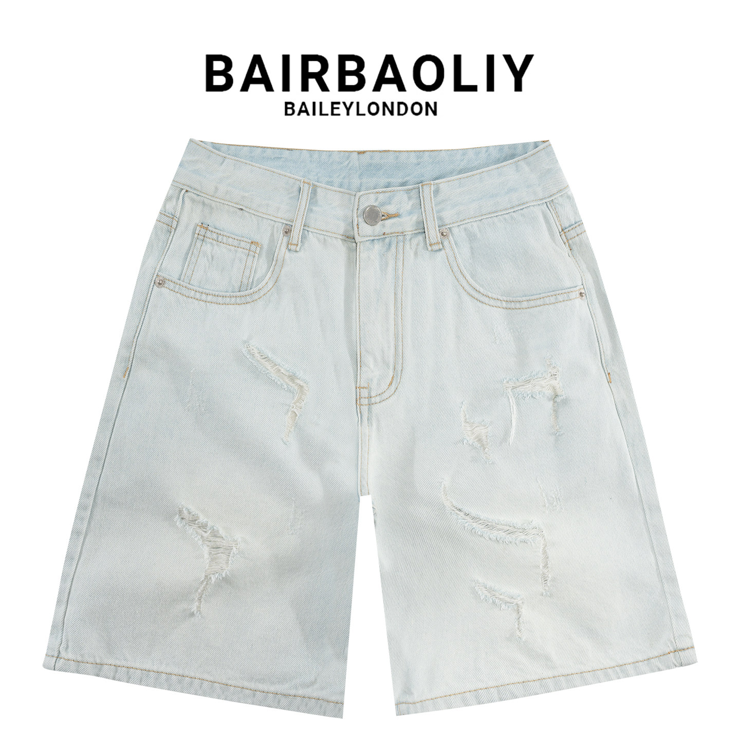 BAIRBAOLIY2026夏季新款透气轻薄破洞设计感高街潮牌男士牛仔短裤