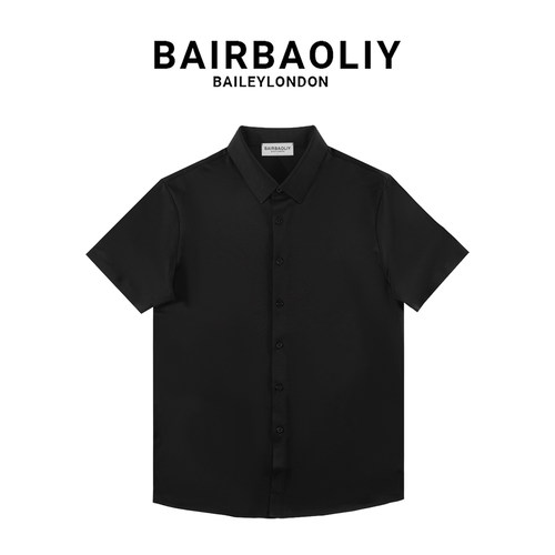 BAIRBAOLIY男装短袖衬衫春夏纯色高级潮流翻领POLO衫新款休闲上衣