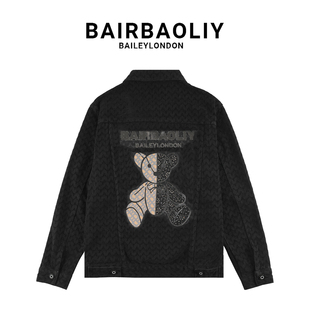 型高奢牛仔夹克外套男装 版 小香风修身 BAIRBAOLIY小熊闪钻联名款