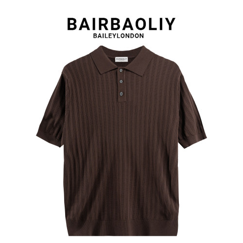 BAIRBAOLIY老钱风小众高级肌理感坑条针织POLO衫透气百搭翻领短袖
