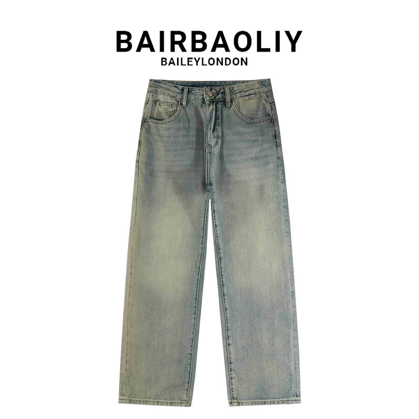 BAIRBAOLIY轻奢高街水洗做旧直筒休闲牛仔裤男款美式复古潮牌长裤