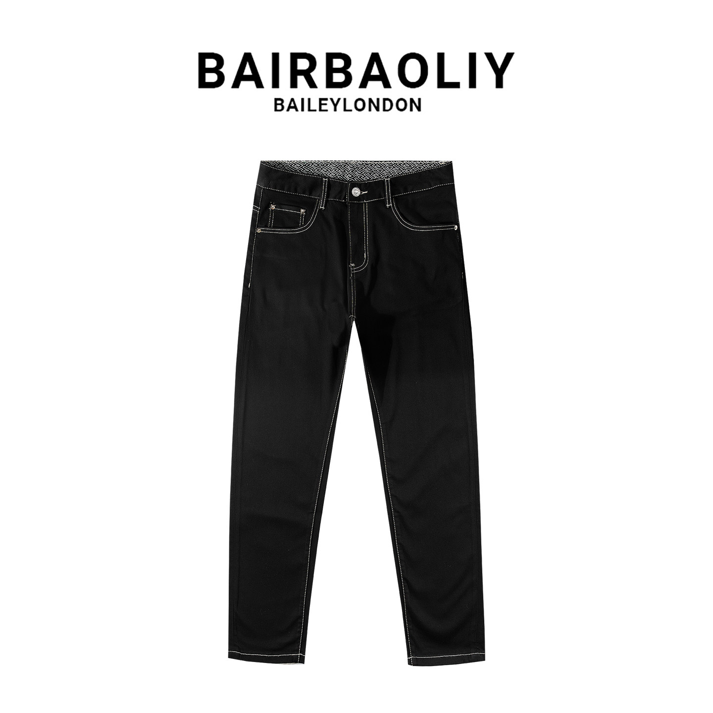 BAIRBAOLIY高级感黑色明线修身复古潮流轻奢百搭新款小脚牛仔长裤