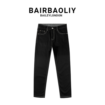 BAIRBAOLIY高级感黑色明线修身复古潮流轻奢百搭新款小脚牛仔长裤