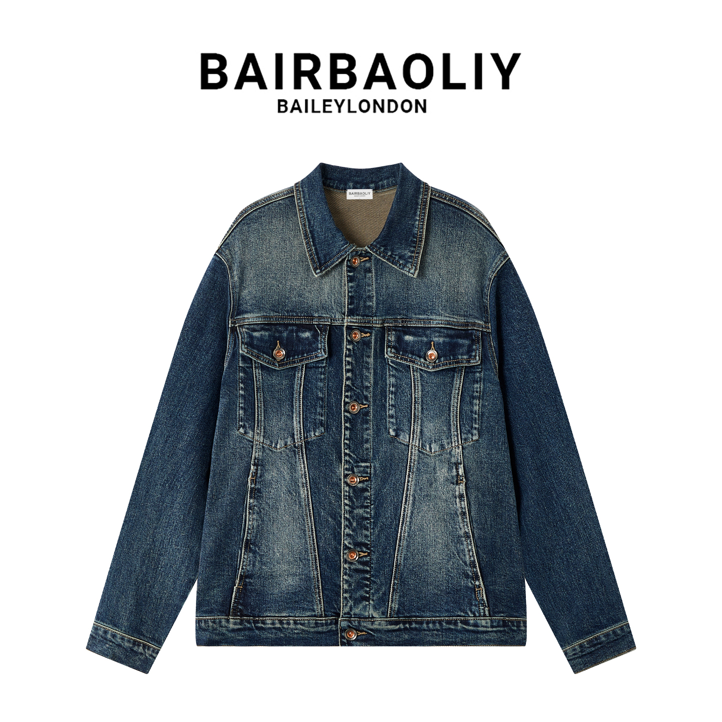 BAIRBAOLIY复古潮流牛仔夹克水洗翻领痞帅美式小众设计感外套