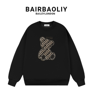 BAIRBAOLIY潮牌M字母立体钢印大牌质感闪钻小熊联名系列圆领卫衣