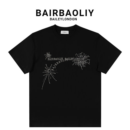 BAIRBAOLIY重工烟花字母烫钻轻奢夏季潮牌高品质短袖T恤男女同款