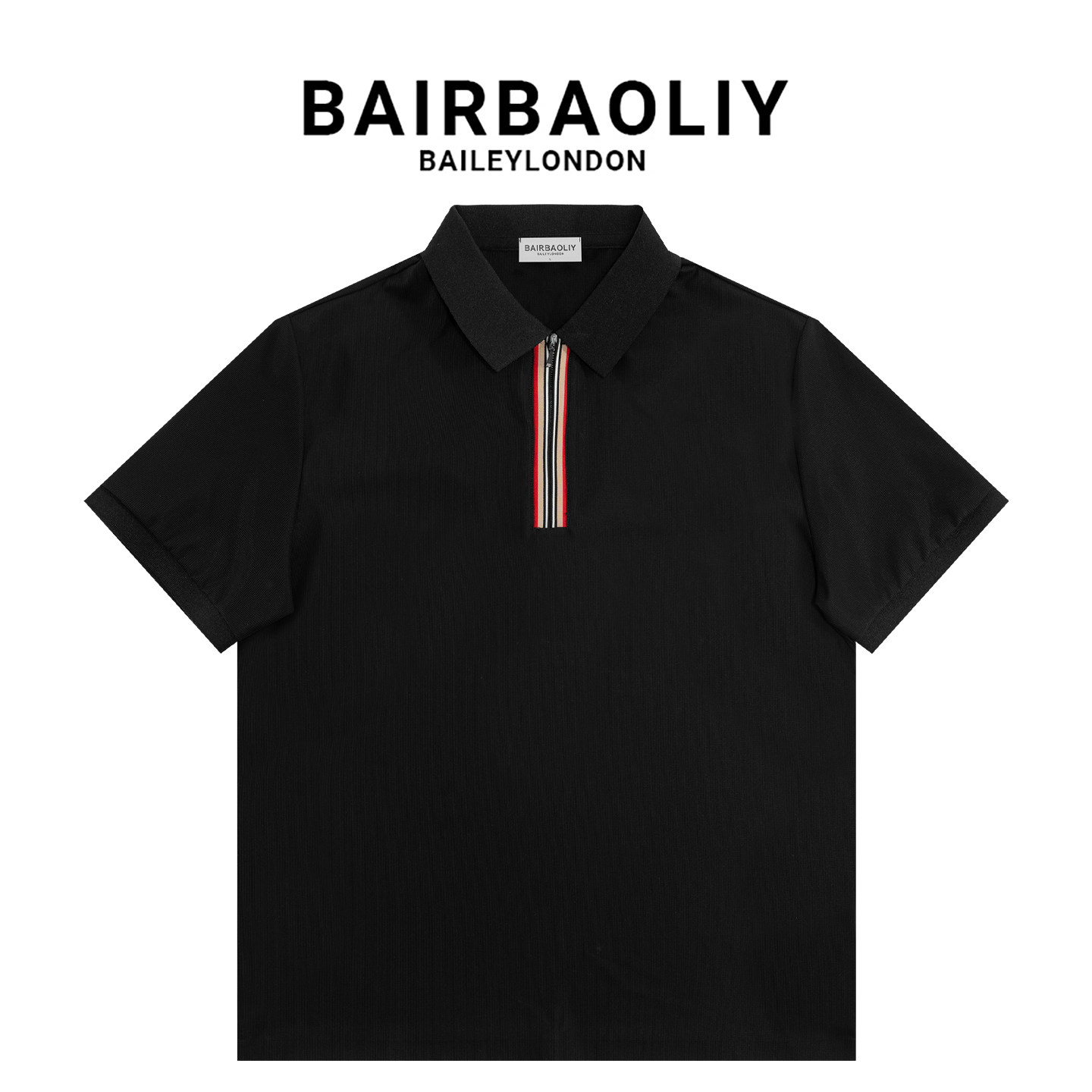 BAIRBAOLIY 高级感撞色拉链华夫格透气凉感翻领夏季短袖POLO衫男