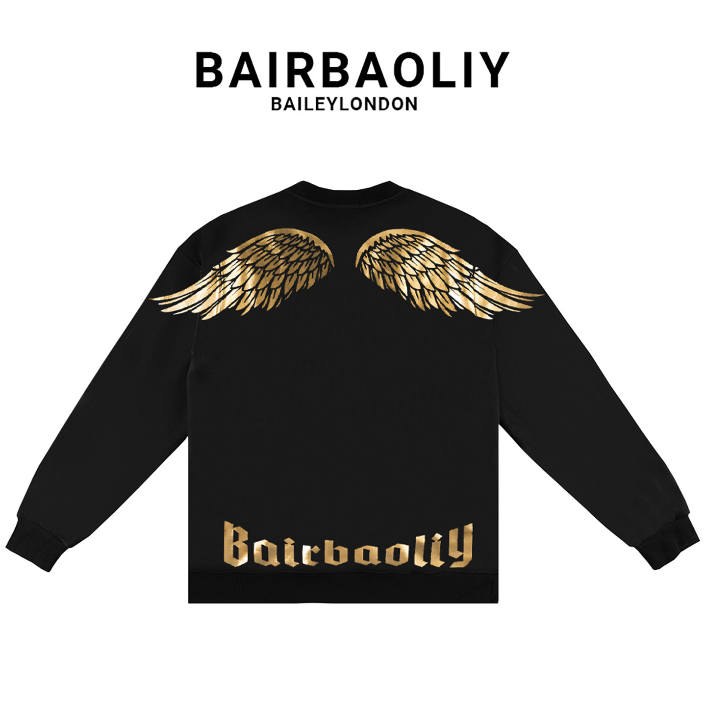 BAIRBAOLIY潮牌新款烫金翅膀圆领卫衣男女同款时尚休闲百搭上衣
