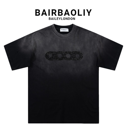 BAIRBAOLIY轻奢做旧烫钻T恤