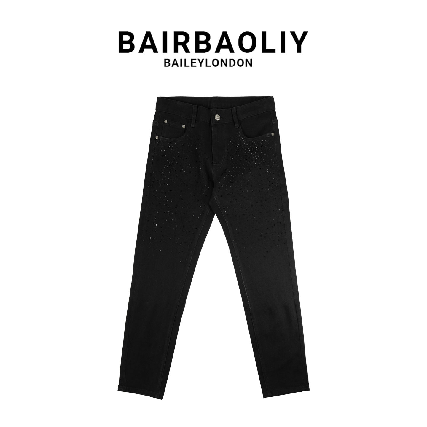 BAIRBAOLIY秋冬上新时尚纯色潮流烫钻修身直筒欧美男士牛仔长裤