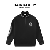 BAIRBAOLIY欧潮轻奢男士 高端半拉链十字架刺绣立领休闲长袖 卫衣