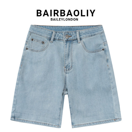 BAIRBAOLIY夏季男士水洗浅蓝透气直筒牛仔短裤百搭时尚薄款五分裤