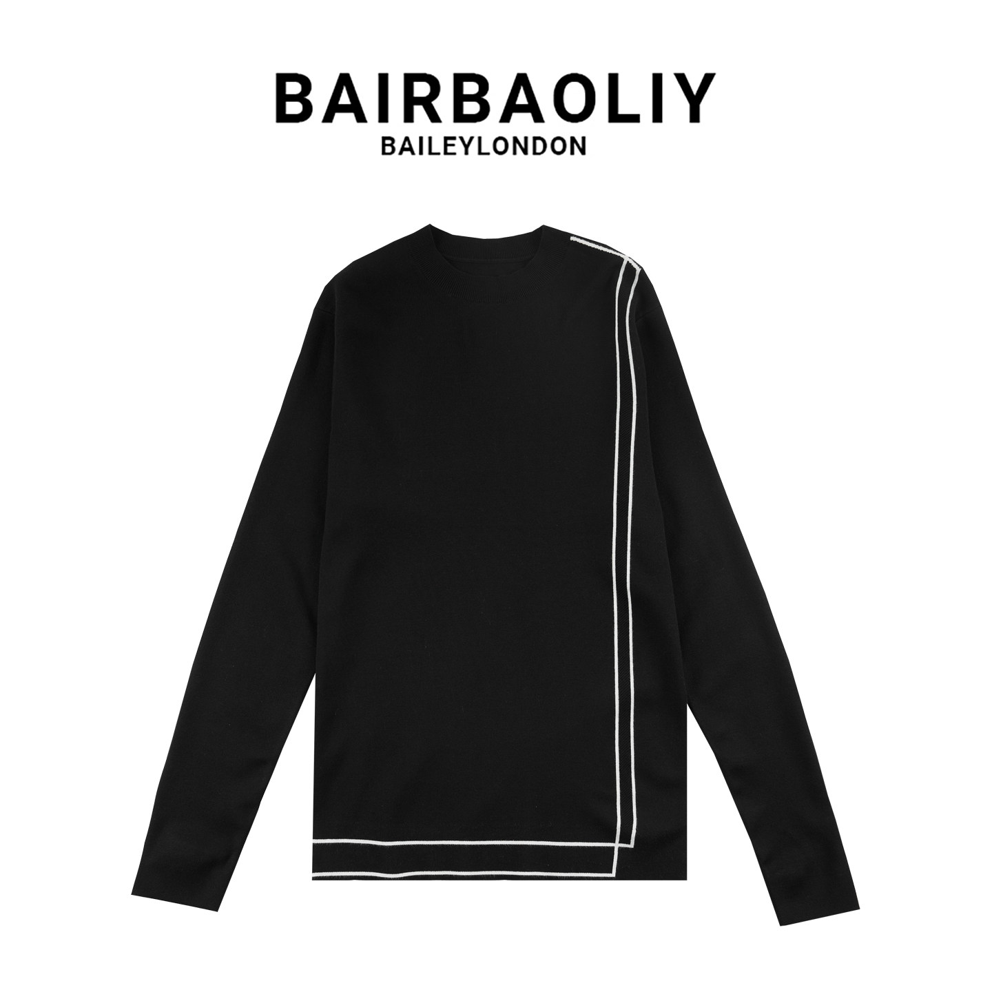 BAIRBAOLIY男款拼接设计毛衣秋冬轻奢时尚圆领套头针织打底衫长袖