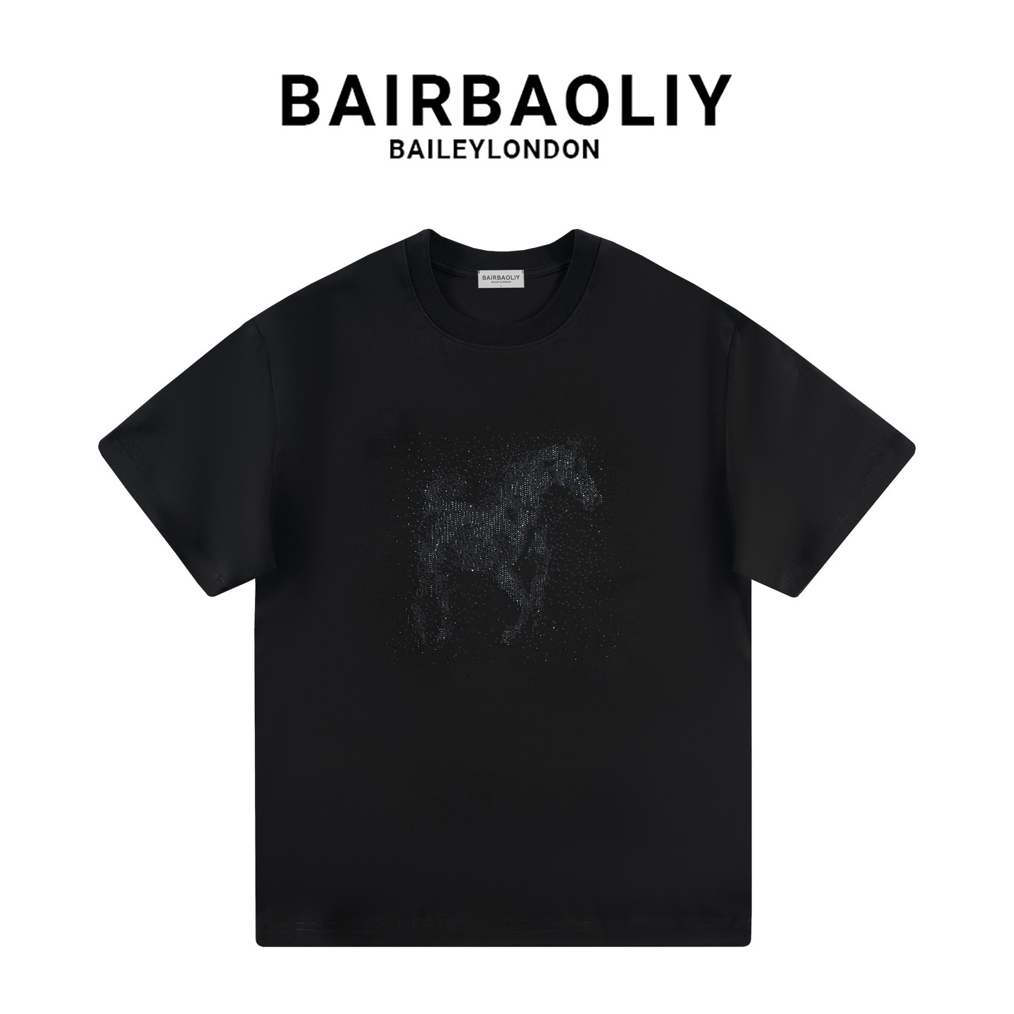 BAIRBAOLIY重磅帅气骏马烫钻圆领短袖T恤轻奢时尚圆领休闲上衣男