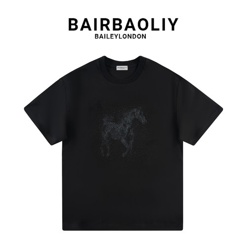 BAIRBAOLIY重磅帅气骏马烫钻圆领短袖T恤轻奢时尚圆领休闲上衣男