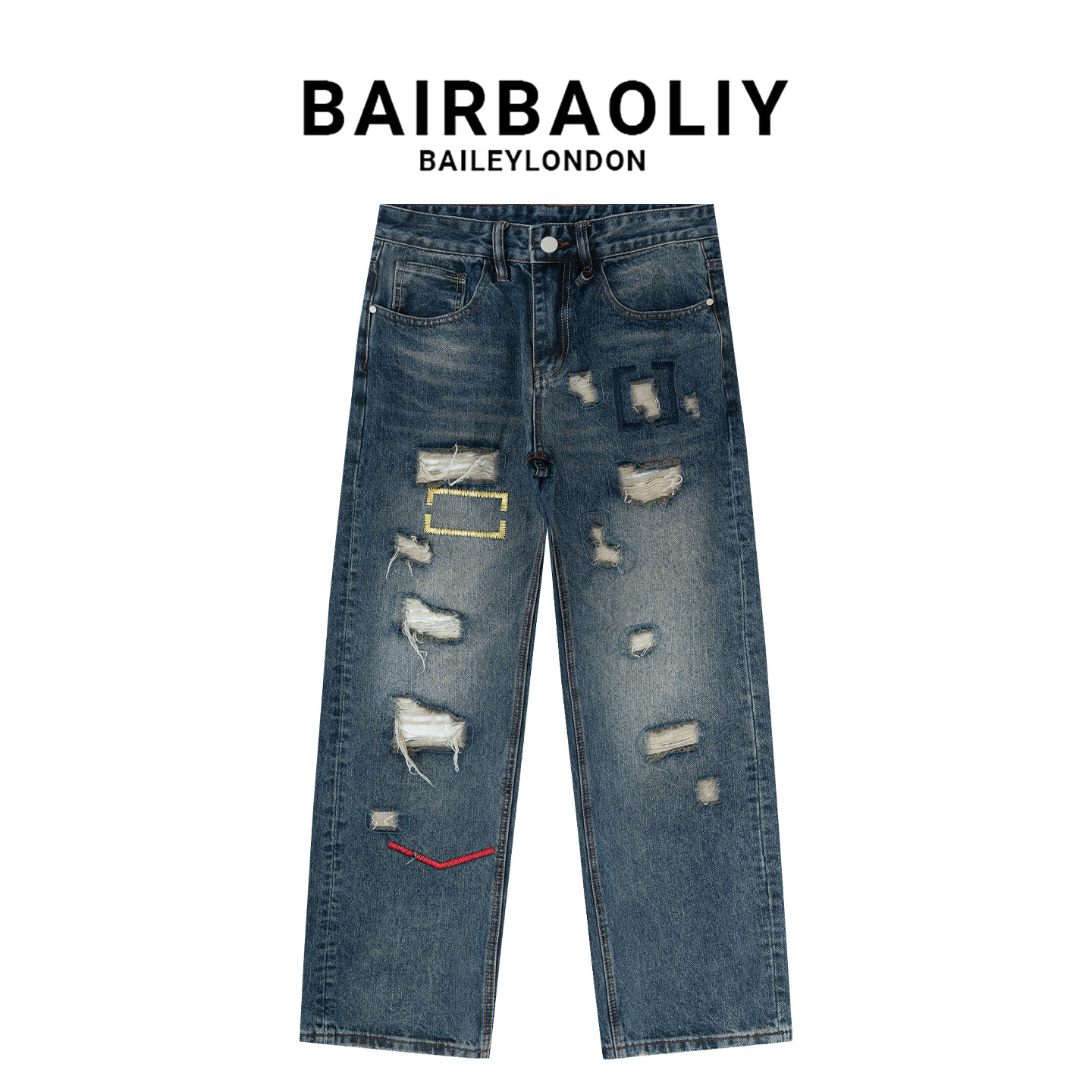 BAIRBAOLIY破洞刺绣男士牛仔裤