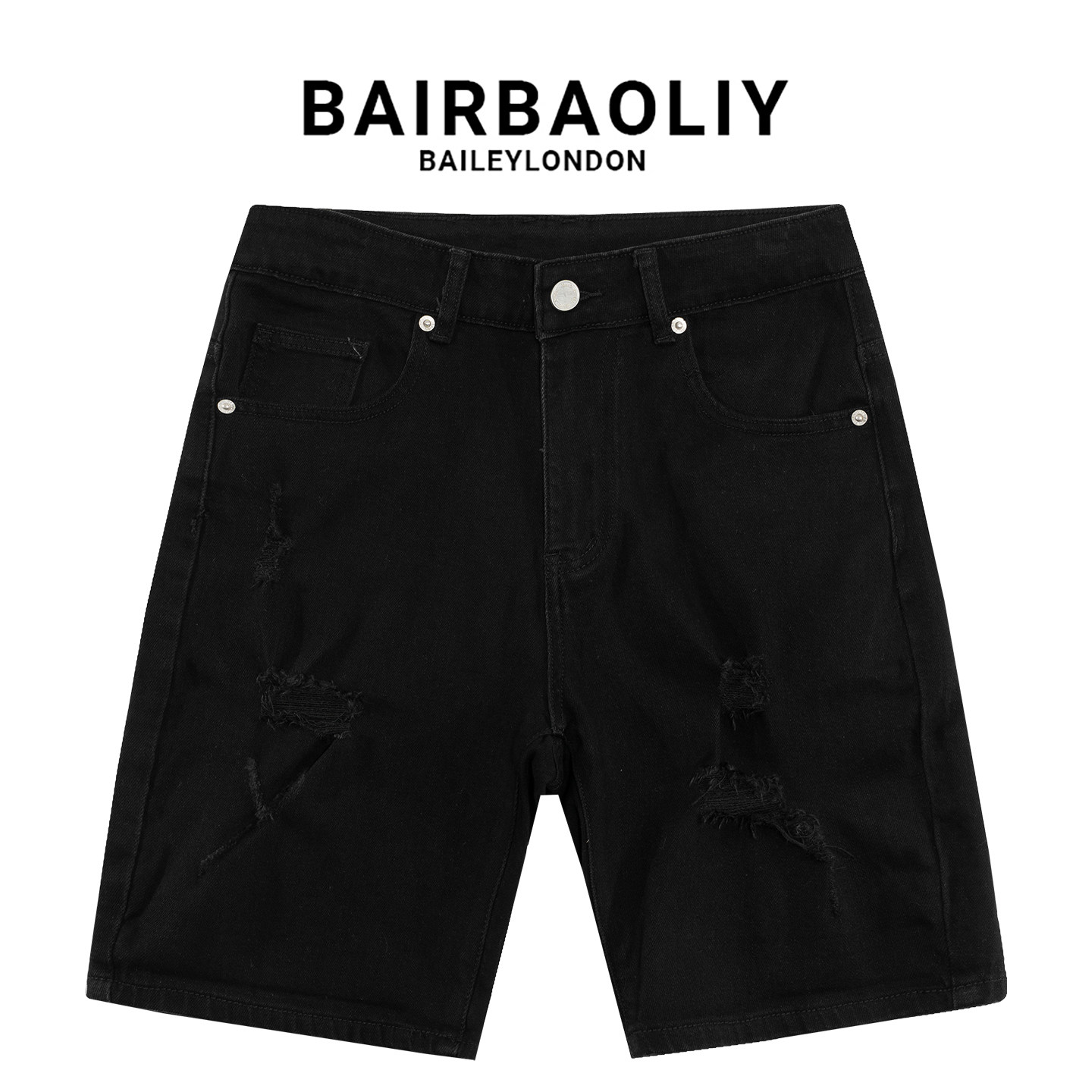 BAIRBAOLIY时尚潮牌薄款夏季破洞牛仔中裤男休闲直筒百搭五分短裤