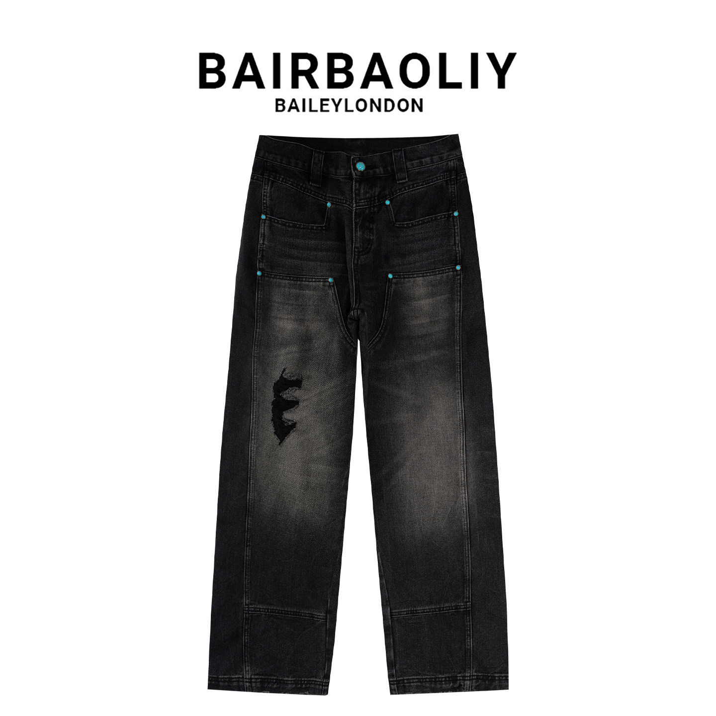 BAIRBAOLIY2026夏季新款轻奢高品薄款直筒破洞工装男款牛仔长裤潮
