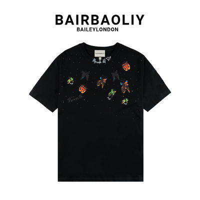 BAIRBAOLIY新款烫钻立体蝴蝶轻奢减龄时尚休闲百搭男士男短袖T恤
