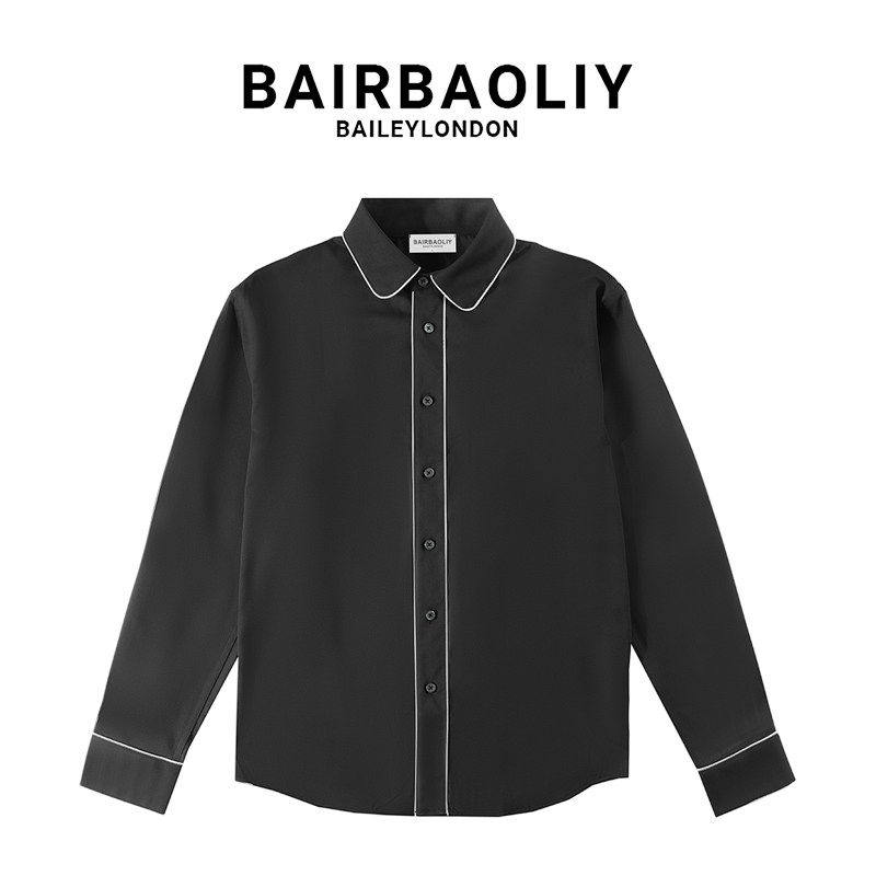 BAIRBAOLIY高级感黑白拼接长袖衬衫2025春夏新款男士商务休闲衬衣