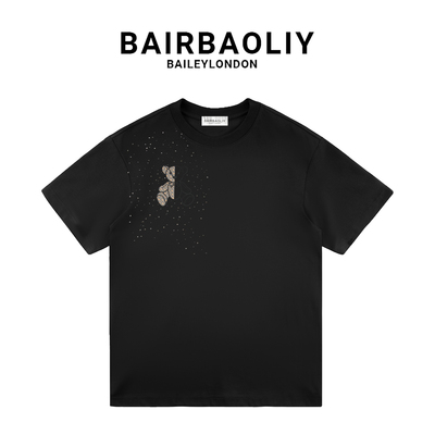 柏堡里短袖青春潮流男女小熊烫钻