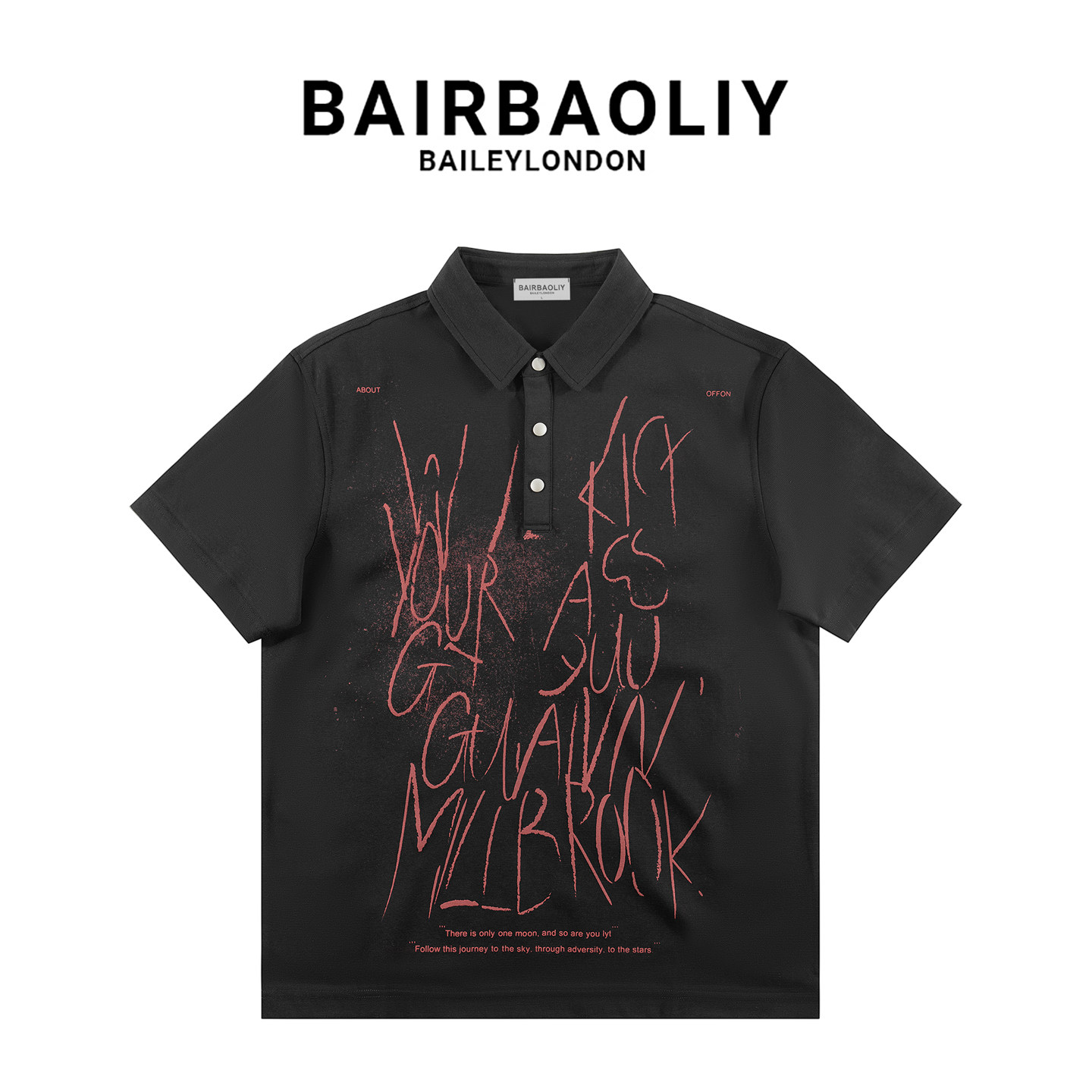 BAIRBAOLIY美式重磅潮流字母涂鸦设计感时尚轻奢百搭短袖POLO衫男