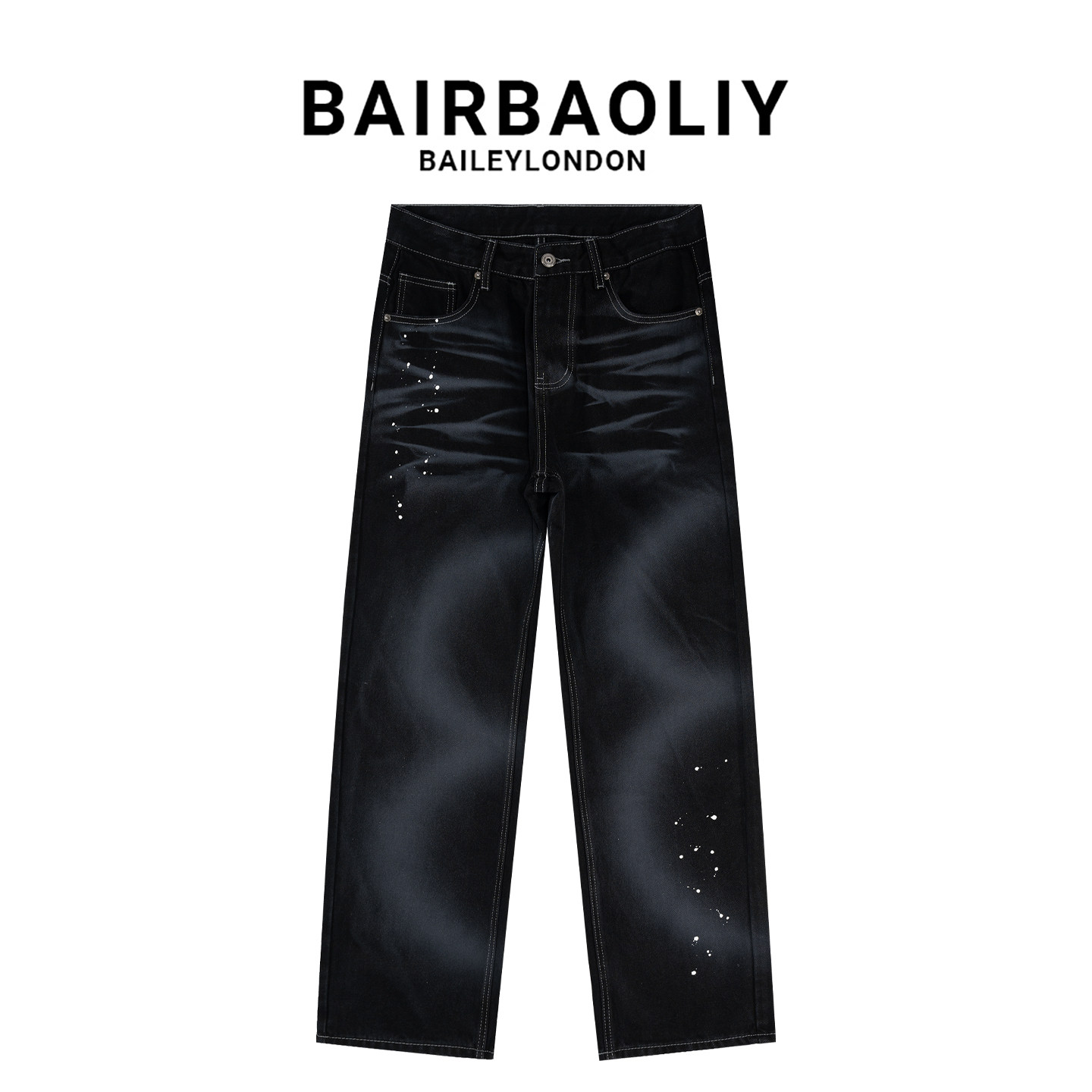BAIRBAOLIY黑色渐变直筒牛仔裤