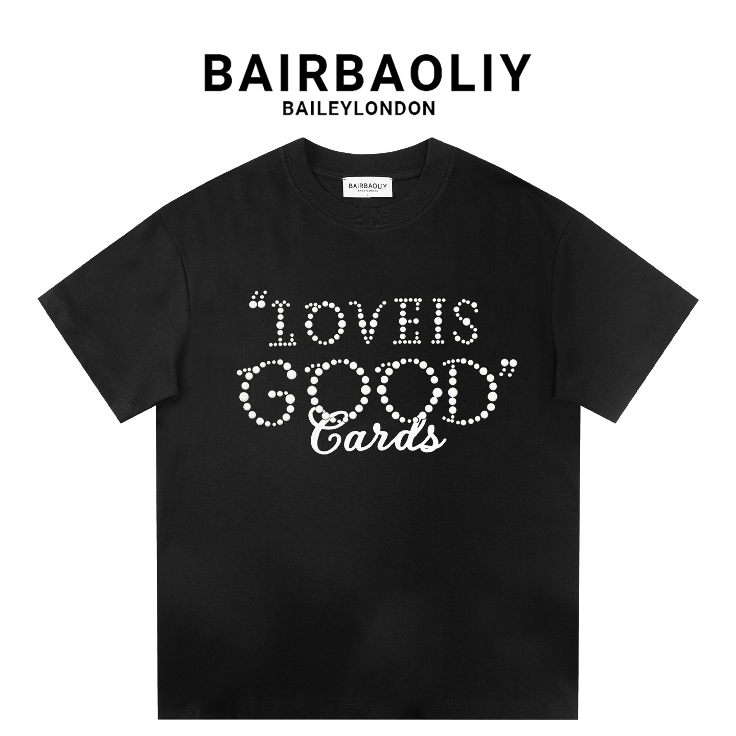 BAIRBAOLIY美式珍珠烫钻T恤