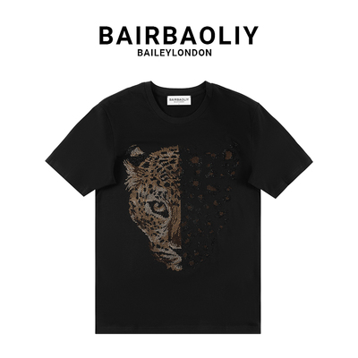 BAIRBAOLIY重工潮牌烫钻短袖T恤ins休闲百搭2025春夏男女新款上衣