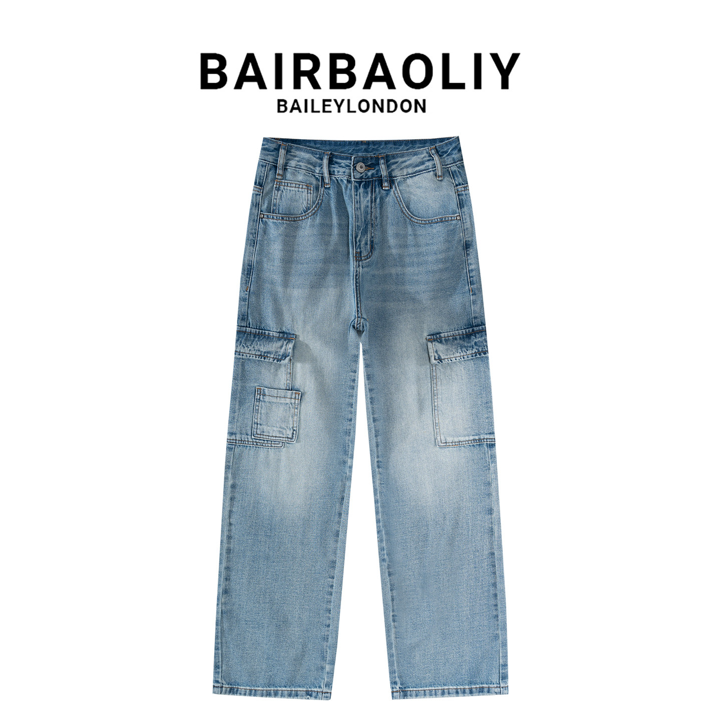 BAIRBAOLIY潮奢工装多口袋高街潮流时尚设计感男士直筒牛仔裤长裤,男装,牛仔裤,淘宝优惠券,粉丝福利购,淘宝优惠卷