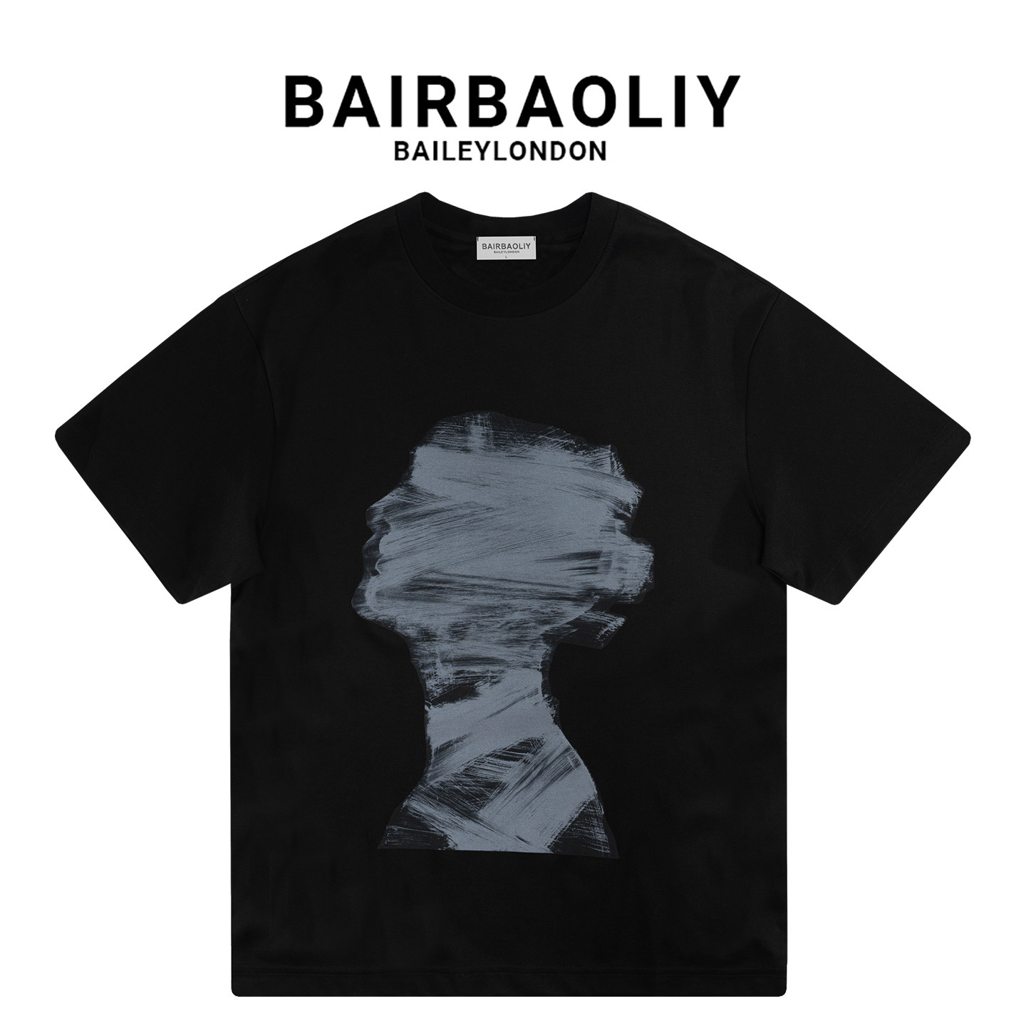BAIRBAOLIY复古时尚潮牌艺术感侧影印花短袖ins潮流街头帅气T恤男