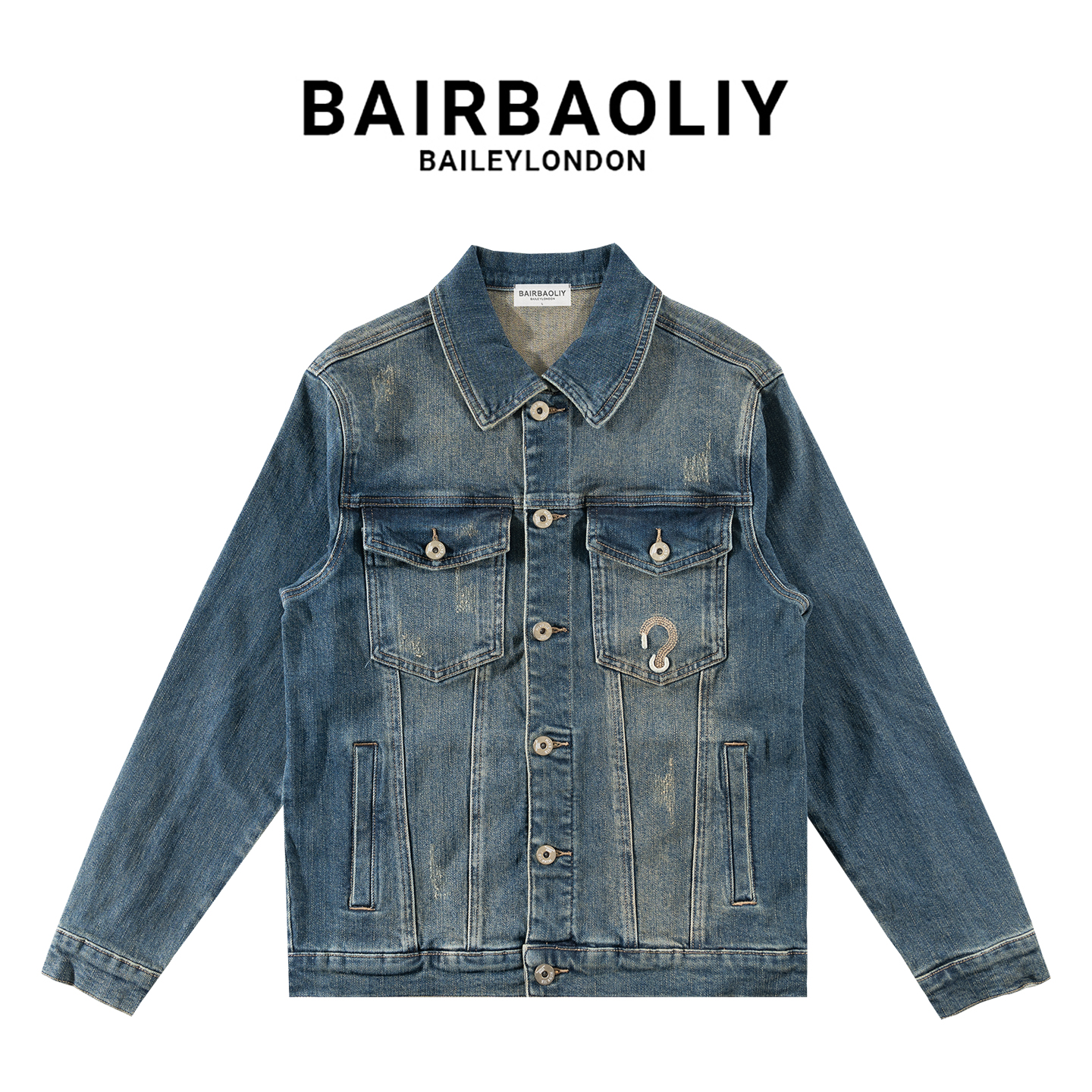 BAIRBAOLIY 简约风翻领刺绣秋冬季新款水洗夹克休闲复古百搭外套