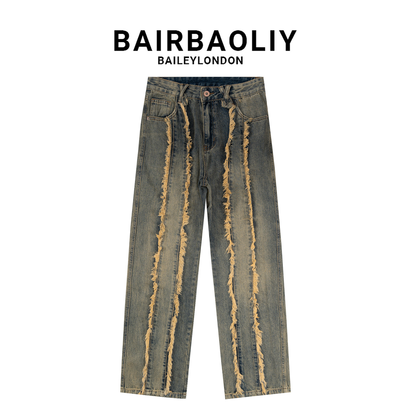 BAIRBAOLIY男士做旧直筒牛仔裤