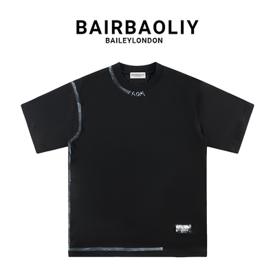 BAIRBAOLIY小众时尚设计感国潮手工书法短袖T恤2025新款春夏上衣