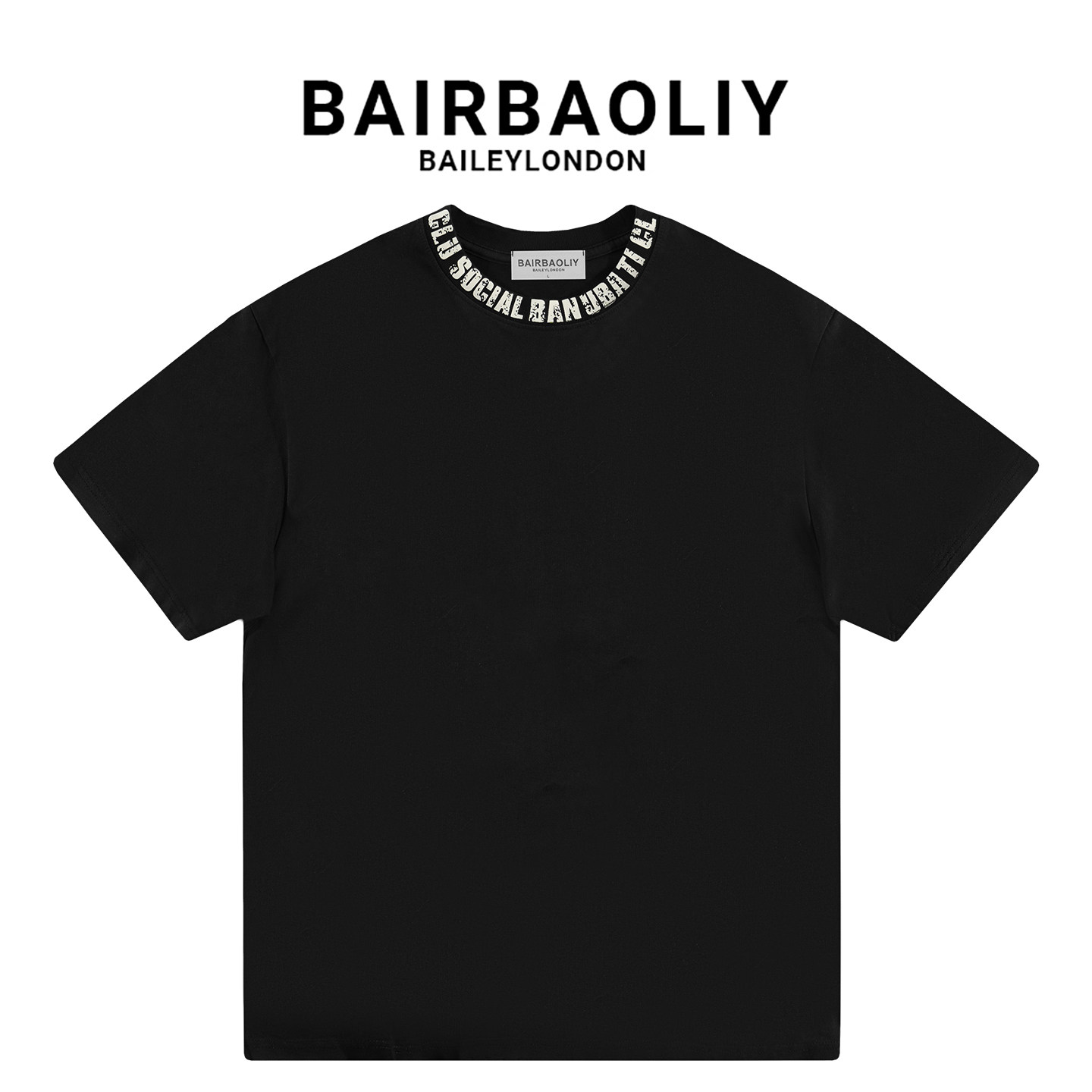 BAIRBAOLIY小众领口印花设计感纯棉短袖T恤男夏季高级感痞帅上衣